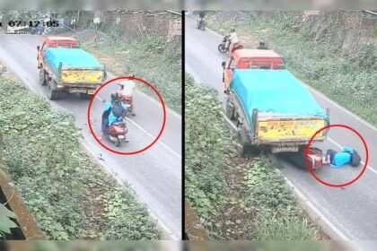 ట్రక్ వాలుపైకి తిరిగి వెళుతుంది, కేరళలో అంగుళాల ద్వారా స్కూటర్‌లో మహిళను కోల్పోతుంది