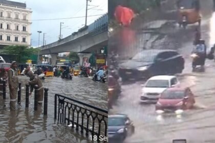 హైదరాబాద్‌లో మళ్లీ కుండపోత కుండపోత - చెరువులను చెరువులను తలపిస్తున్న తలపిస్తున్న రోడ్లు, స్తంభించిన స్తంభించిన స్తంభించిన ట్రాఫిక్ ..! - భారీ వర్షం హైదరాబాద్ యొక్క అనేక భాగాలను కొట్టడం