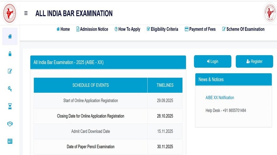 Aibe 20 నోటిఫికేషన్ 2025: 'లా' అభ్యర్థులకు అలర్ట్ - ఆల్ ఇండియా బార్ ఎగ్జామ్ రిజిస్ట్రేషన్లు రిజిస్ట్రేషన్లు - ప్రాసెస్ ప్రాసెస్ ఇలా ఇలా ..